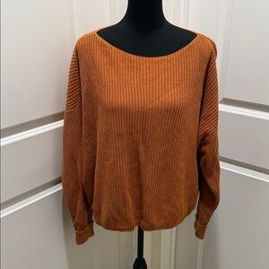 French Connection Off-the-Shoulder Ribbed Sweater - Burnt Orange